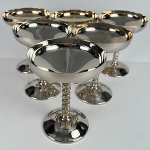 Vtg Roma SL Madrid Spain EP SS Silver Plate Champagne Coupe Set 6 Grape Stem